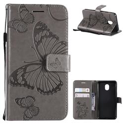 Embossing 3D Butterfly Leather Wallet Case for Samsung Galaxy J3 (2018) - Gray