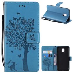 Embossing Butterfly Tree Leather Wallet Case for Samsung Galaxy J3 (2018) - Blue