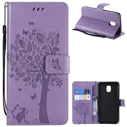Embossing Butterfly Tree Leather Wallet Case for Samsung Galaxy J3 (2018) - Violet