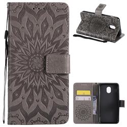 Embossing Sunflower Leather Wallet Case for Samsung Galaxy J3 (2018) - Gray