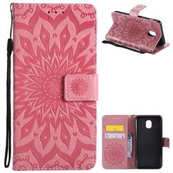 Embossing Sunflower Leather Wallet Case for Samsung Galaxy J3 (2018) - Pink