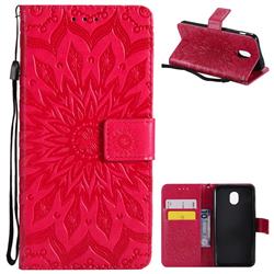 Embossing Sunflower Leather Wallet Case for Samsung Galaxy J3 (2018) - Red