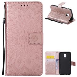 Embossing Sunflower Leather Wallet Case for Samsung Galaxy J3 (2018) - Rose Gold