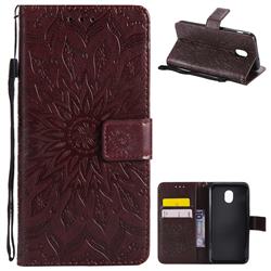 Embossing Sunflower Leather Wallet Case for Samsung Galaxy J3 (2018) - Brown
