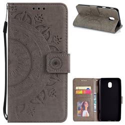 Intricate Embossing Datura Leather Wallet Case for Samsung Galaxy J3 (2018) - Gray