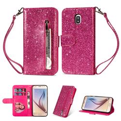 Glitter Shine Leather Zipper Wallet Phone Case for Samsung Galaxy J3 (2018) - Rose