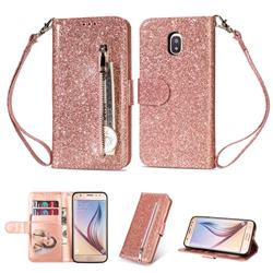 Glitter Shine Leather Zipper Wallet Phone Case for Samsung Galaxy J3 (2018) - Pink