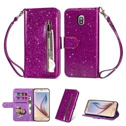 Glitter Shine Leather Zipper Wallet Phone Case for Samsung Galaxy J3 (2018) - Purple