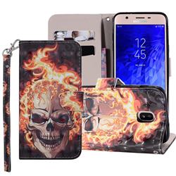 Flame Skull 3D Painted Leather Phone Wallet Case Cover for Samsung Galaxy J3 (2018)