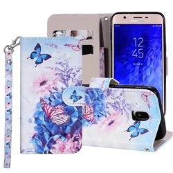 Pansy Butterfly 3D Painted Leather Phone Wallet Case Cover for Samsung Galaxy J3 (2018)