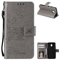 Embossing Owl Couple Flower Leather Wallet Case for Samsung Galaxy J3 (2018) - Gray