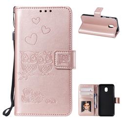 Embossing Owl Couple Flower Leather Wallet Case for Samsung Galaxy J3 (2018) - Rose Gold