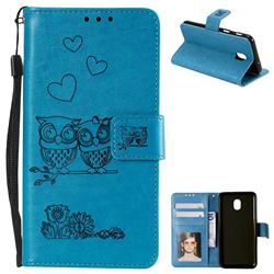 Embossing Owl Couple Flower Leather Wallet Case for Samsung Galaxy J3 (2018) - Blue