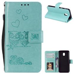 Embossing Owl Couple Flower Leather Wallet Case for Samsung Galaxy J3 (2018) - Green