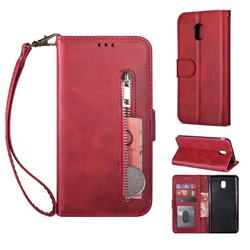 Retro Calfskin Zipper Leather Wallet Case Cover for Samsung Galaxy J3 (2018) - Red