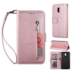 Retro Calfskin Zipper Leather Wallet Case Cover for Samsung Galaxy J3 (2018) - Rose Gold