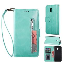 Retro Calfskin Zipper Leather Wallet Case Cover for Samsung Galaxy J3 (2018) - Mint Green