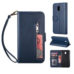 Retro Calfskin Zipper Leather Wallet Case Cover for Samsung Galaxy J3 (2018) - Blue