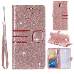Retro Stitching Glitter Leather Wallet Phone Case for Samsung Galaxy J3 (2018) - Rose Gold