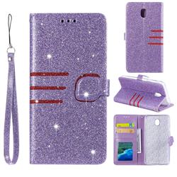 Retro Stitching Glitter Leather Wallet Phone Case for Samsung Galaxy J3 (2018) - Purple