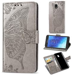 Embossing Mandala Flower Butterfly Leather Wallet Case for Samsung Galaxy J3 (2018) - Gray