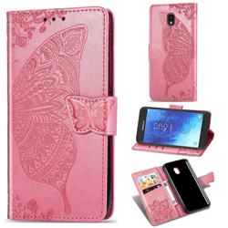 Embossing Mandala Flower Butterfly Leather Wallet Case for Samsung Galaxy J3 (2018) - Pink