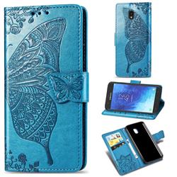 Embossing Mandala Flower Butterfly Leather Wallet Case for Samsung Galaxy J3 (2018) - Blue