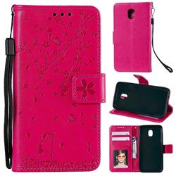 Embossing Cherry Blossom Cat Leather Wallet Case for Samsung Galaxy J3 (2018) - Rose