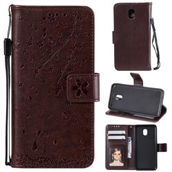 Embossing Cherry Blossom Cat Leather Wallet Case for Samsung Galaxy J3 (2018) - Brown