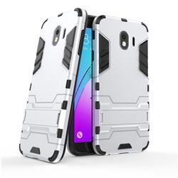 Armor Premium Tactical Grip Kickstand Shockproof Dual Layer Rugged Hard Cover for Samsung Galaxy J4 (2018) SM-J400F - Silver