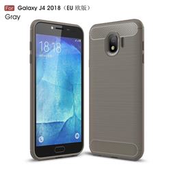 Luxury Carbon Fiber Brushed Wire Drawing Silicone TPU Back Cover for Samsung Galaxy J4 (2018) SM-J400F - Gray