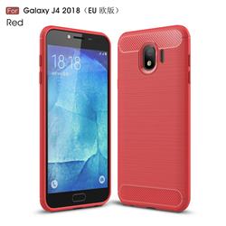 Luxury Carbon Fiber Brushed Wire Drawing Silicone TPU Back Cover for Samsung Galaxy J4 (2018) SM-J400F - Red