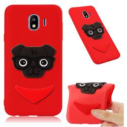 Glasses Dog Soft 3D Silicone Case for Samsung Galaxy J4 (2018) SM-J400F - Red