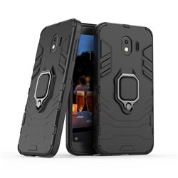 Black Panther Armor Metal Ring Grip Shockproof Dual Layer Rugged Hard Cover for Samsung Galaxy J4 (2018) SM-J400F - Black