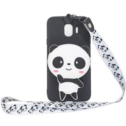 White Panda Neck Lanyard Zipper Wallet Silicone Case for Samsung Galaxy J4 (2018) SM-J400F