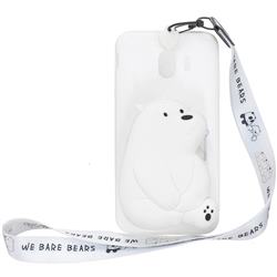 White Polar Bear Neck Lanyard Zipper Wallet Silicone Case for Samsung Galaxy J4 (2018) SM-J400F