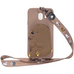 Brown Bear Neck Lanyard Zipper Wallet Silicone Case for Samsung Galaxy J4 (2018) SM-J400F