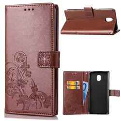 Embossing Imprint Four-Leaf Clover Leather Wallet Case for Samsung Galaxy J4 (2018) SM-J400F - Brown