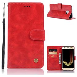 Luxury Retro Leather Wallet Case for Samsung Galaxy J4 (2018) SM-J400F - Red