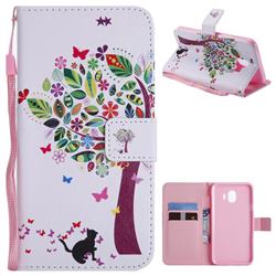 Cat and Tree PU Leather Wallet Case for Samsung Galaxy J4 (2018) SM-J400F