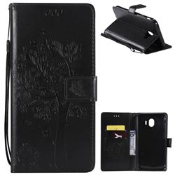 Embossing Butterfly Tree Leather Wallet Case for Samsung Galaxy J4 (2018) SM-J400F - Black
