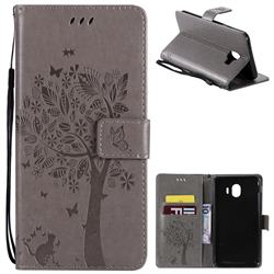 Embossing Butterfly Tree Leather Wallet Case for Samsung Galaxy J4 (2018) SM-J400F - Grey
