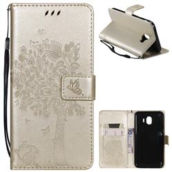 Embossing Butterfly Tree Leather Wallet Case for Samsung Galaxy J4 (2018) SM-J400F - Champagne