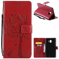 Embossing Butterfly Tree Leather Wallet Case for Samsung Galaxy J4 (2018) SM-J400F - Red