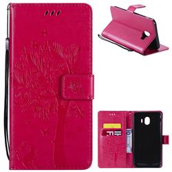 Embossing Butterfly Tree Leather Wallet Case for Samsung Galaxy J4 (2018) SM-J400F - Rose