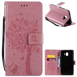Embossing Butterfly Tree Leather Wallet Case for Samsung Galaxy J4 (2018) SM-J400F - Pink