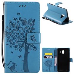 Embossing Butterfly Tree Leather Wallet Case for Samsung Galaxy J4 (2018) SM-J400F - Blue