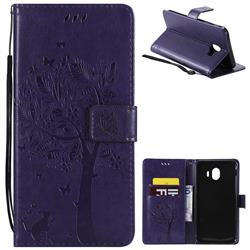 Embossing Butterfly Tree Leather Wallet Case for Samsung Galaxy J4 (2018) SM-J400F - Purple