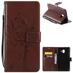 Embossing Butterfly Tree Leather Wallet Case for Samsung Galaxy J4 (2018) SM-J400F - Brown