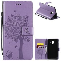 Embossing Butterfly Tree Leather Wallet Case for Samsung Galaxy J4 (2018) SM-J400F - Violet